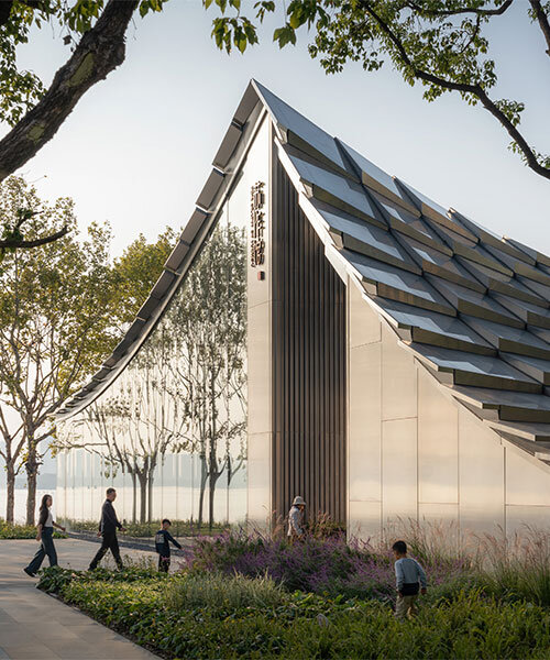 BIG unveils jinji lake pavilion with pixelated glass roof on suzhou's waterfront