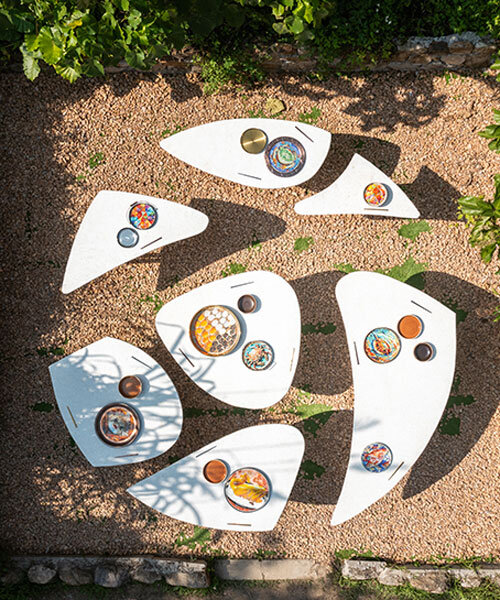 AI illustrations of food adorn vibrant mosaic plates for dining table installation in hong kong