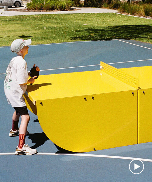 matte yellow HEROair outdoor table tennis by POPP withstands all weather conditions