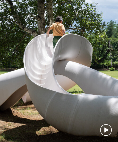 VUILD's 3D-printed slide loops like mobius strip for intuitive play in japan park